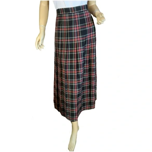 VINTAGE CIRCA 1980'S LGR BLACK, RED, YELLOW & GREEN PLAID WOOL SKIRT (16) - Picture 3 of 12